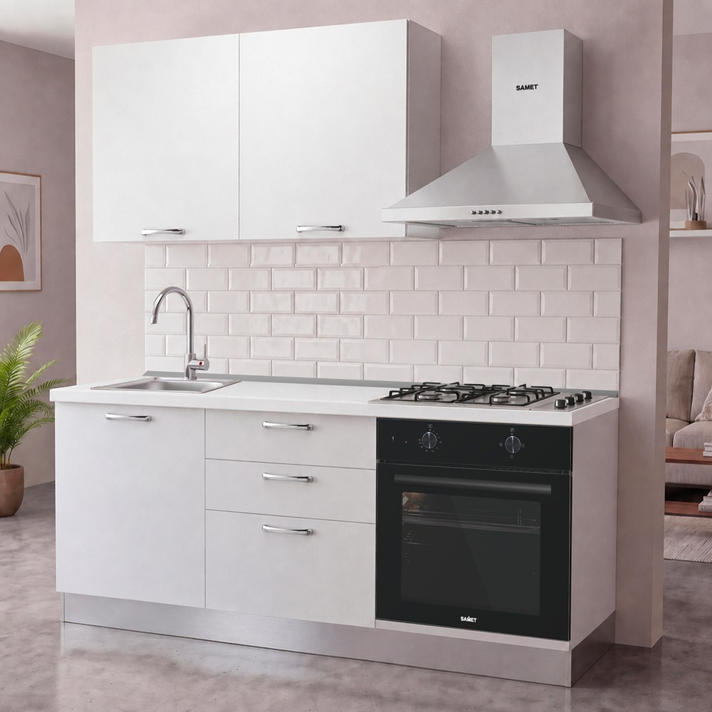 Cucina Astinew 180 cm reversibile in bianco poro chiuso con elettrodomestici inclusi Industrie Valentini Cucina Astinew 180 cm reversibile in bianco poro chiuso con elettrodomestici inclusi Industrie Valentini