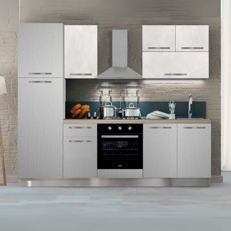 Cucina bloccata Molly in canyon white con struttura tortora e pensili spatolato 255x216H cm elettrodomestici inclusi Cucina bloccata Molly in canyon white con struttura tortora e pensili spatolato 255x216H cm elettrodomestici inclusi
