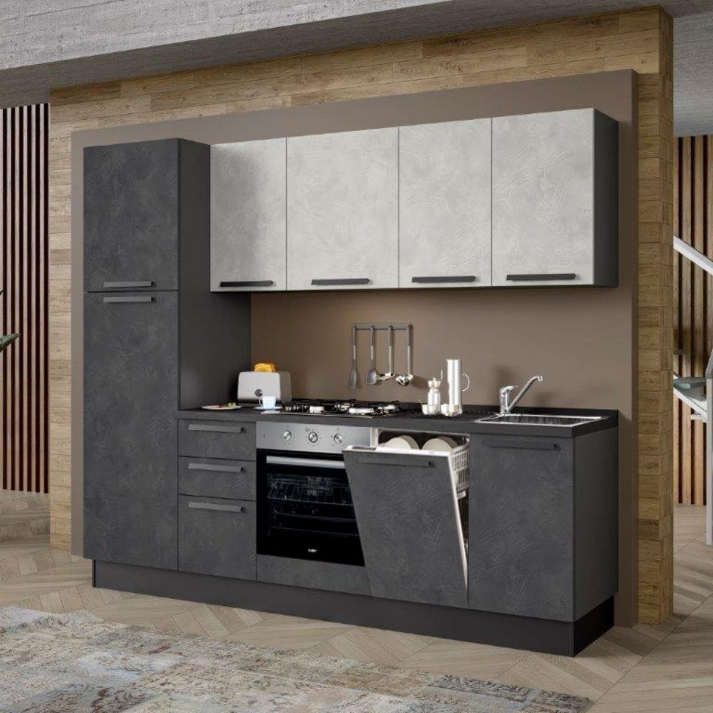 Cucina Licola 255x216 H reversibile colore iron e pensili spatolato con lavastoviglie Cucina Licola 255x216 H reversibile colore iron e pensili spatolato con lavastoviglie