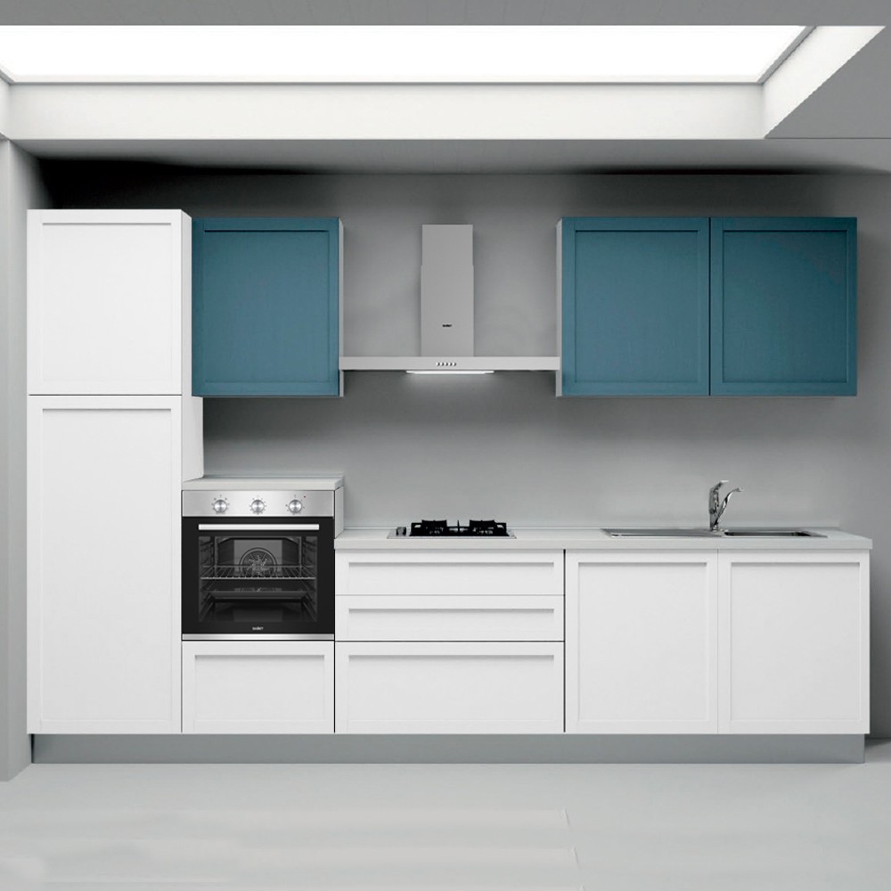 Cucina lineare Venere ml.330 con colonna sinistra e base bianco frassinato e pensili avio Cucina lineare Venere ml.330 con colonna sinistra e base bianco frassinato e pensili avio