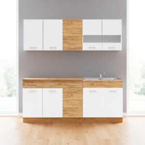 HOME Cucina monoblocco 200 cm Erika in colore bianco e rovere