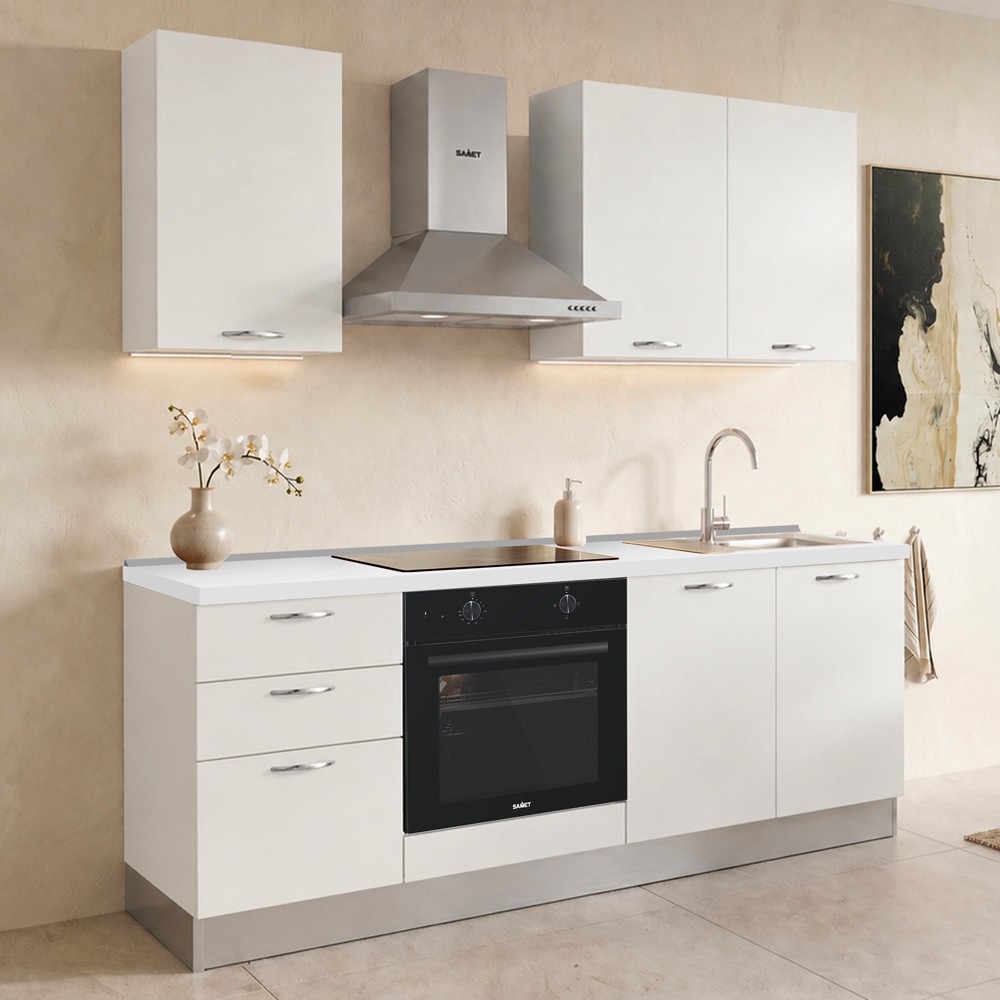 Cucina Taurusnew 195 cm reversibile in bianco poro chiuso con elettrodomestici e piano a induzione Industrie Valentini Cucina Taurusnew 195 cm reversibile in bianco poro chiuso con elettrodomestici e piano a induzione Industrie Valentini