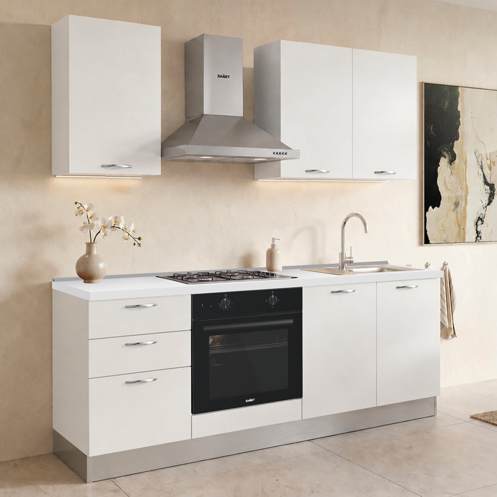 Cucina Taurusnew 195 cm reversibile in bianco poro chiuso con elettrodomestici inclusi Industrie Valentini Cucina Taurusnew 195 cm reversibile in bianco poro chiuso con elettrodomestici inclusi Industrie Valentini