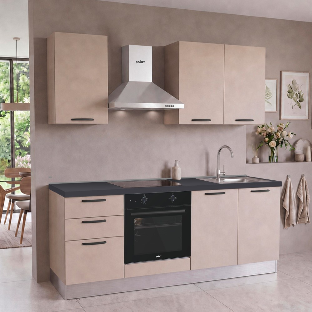 Cucina Taurusnew 195 cm reversibile in cashmere con elettrodomestici inclusi e piano ad induzione Industrie Valentini Cucina Taurusnew 195 cm reversibile in cashmere con elettrodomestici inclusi e piano ad induzione Industrie Valentini