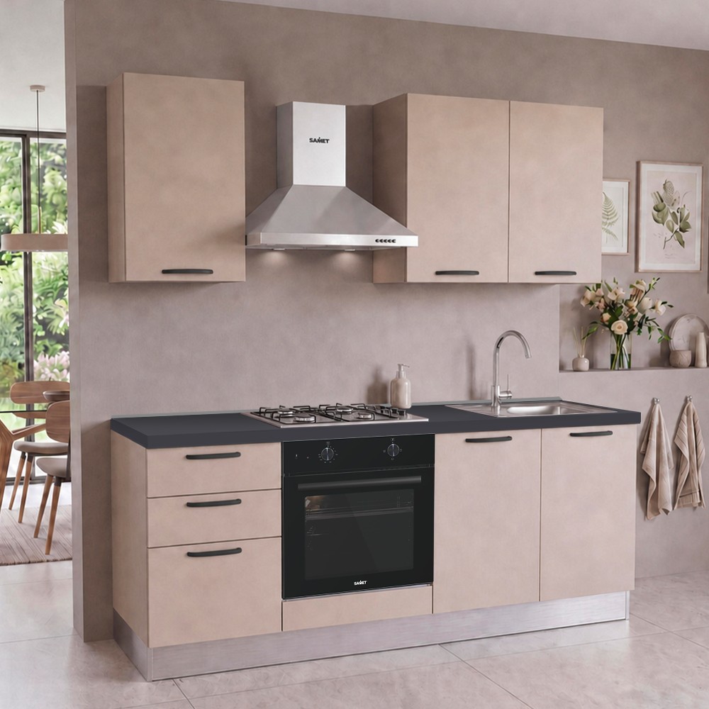 Cucina Taurusnew 195 cm reversibile in cashmere con elettrodomestici inclusi Industrie Valentini Cucina Taurusnew 195 cm reversibile in cashmere con elettrodomestici inclusi Industrie Valentini