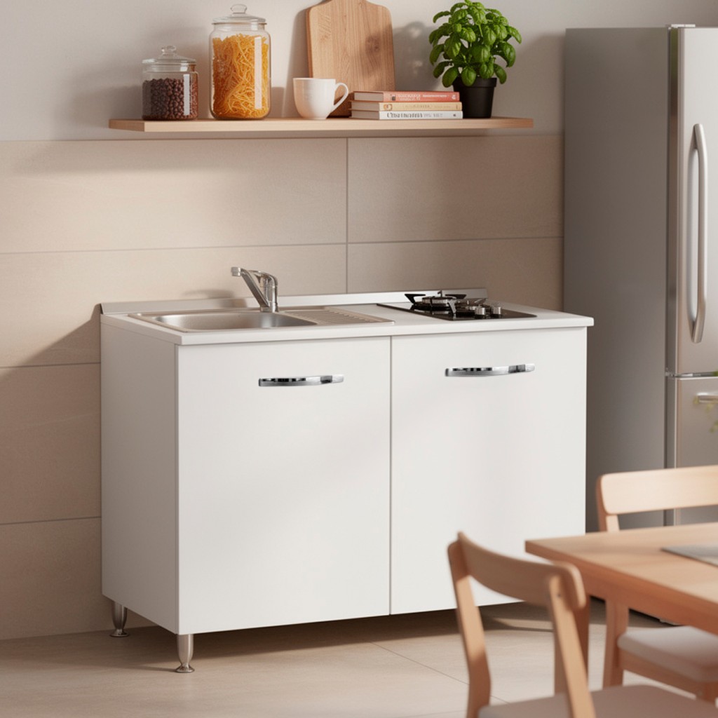 Cucinino 120 cm 2 ante bianco larice lavello e piano cottura in vetroceramica 120x60x85H Cucinino 120 cm 2 ante bianco larice lavello e piano cottura in vetroceramica 120x60x85H