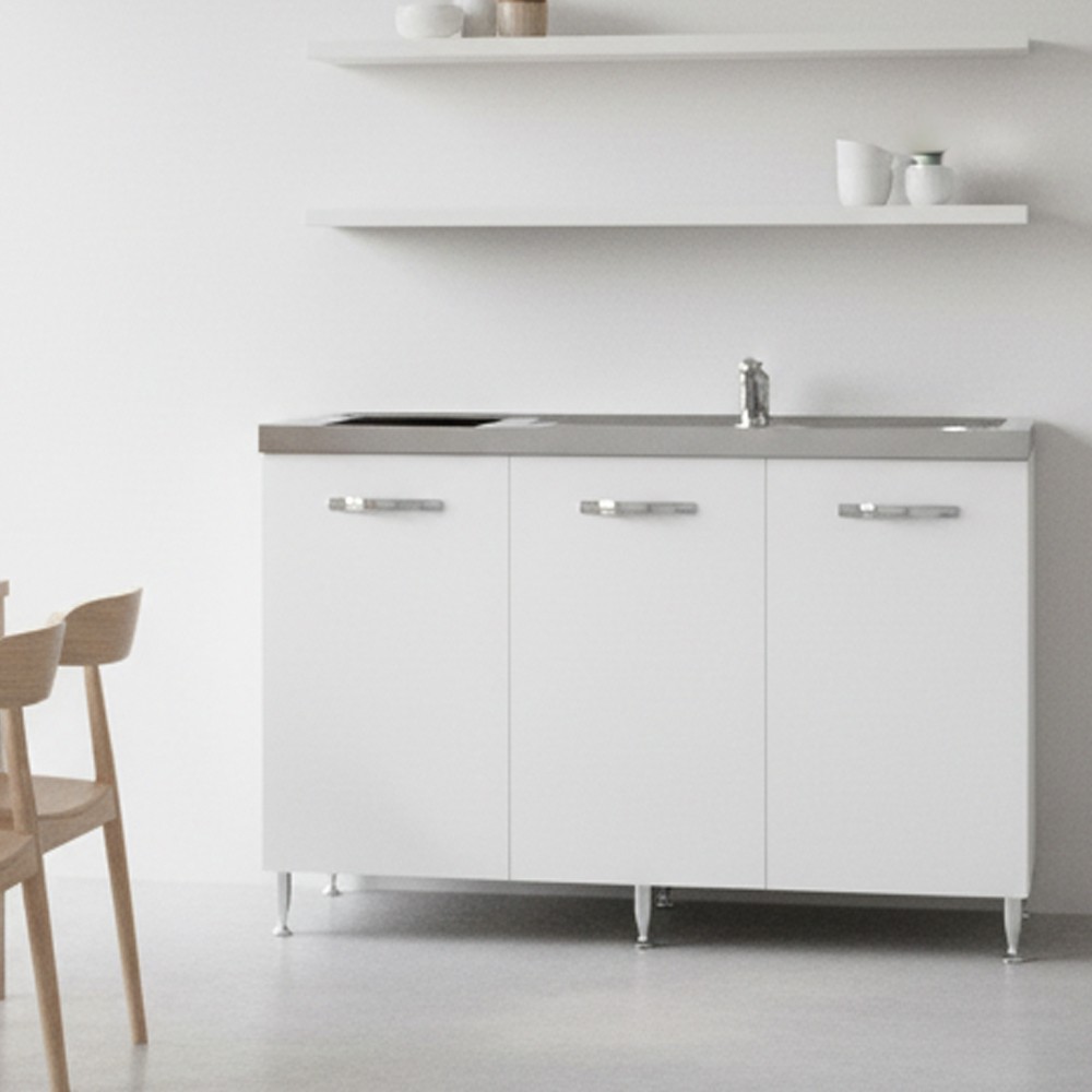 Cucinino Indiano120bolero con sottolavello 3 ante bianco frassinato con top inox e piano cottura ad induzione 2 zone Cucinino Indiano120bolero con sottolavello 3 ante bianco frassinato con top inox e piano cottura ad induzione 2 zone