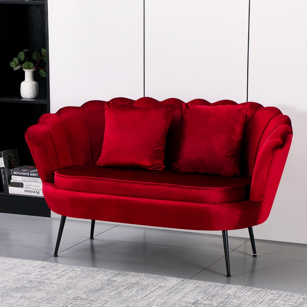 Divano a conchiglia Orel in velluto UF910-11 rosso e gambe nere Divano a conchiglia Orel in velluto UF910-11 rosso e gambe nere