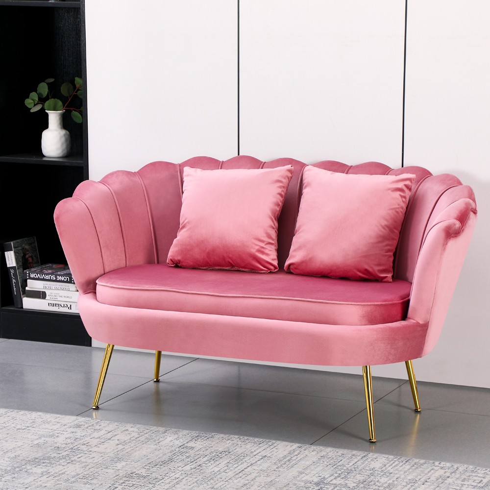 Divano a conchiglia Orel in velluto UF910-7 rosa e gambe oro Divano a conchiglia Orel in velluto UF910-7 rosa e gambe oro