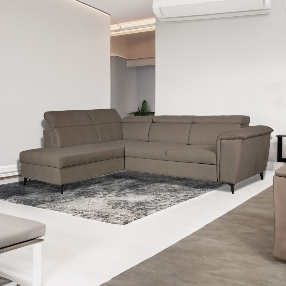 Divano angolare Buffalo con letto estraibile e penisola contenitore sinistra in tessuto Barrel 21 tortora Divano angolare Buffalo con letto estraibile e penisola contenitore sinistra in tessuto Barrel 21 tortora