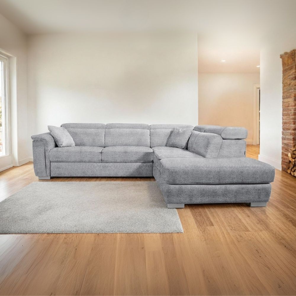 Divano angolare Carovigno con letto roller penisola destra pouff contenitore in tessuto teddy Arizona 101 grigio Divano angolare Carovigno con letto roller penisola destra pouff contenitore in tessuto teddy Arizona 101 grigio