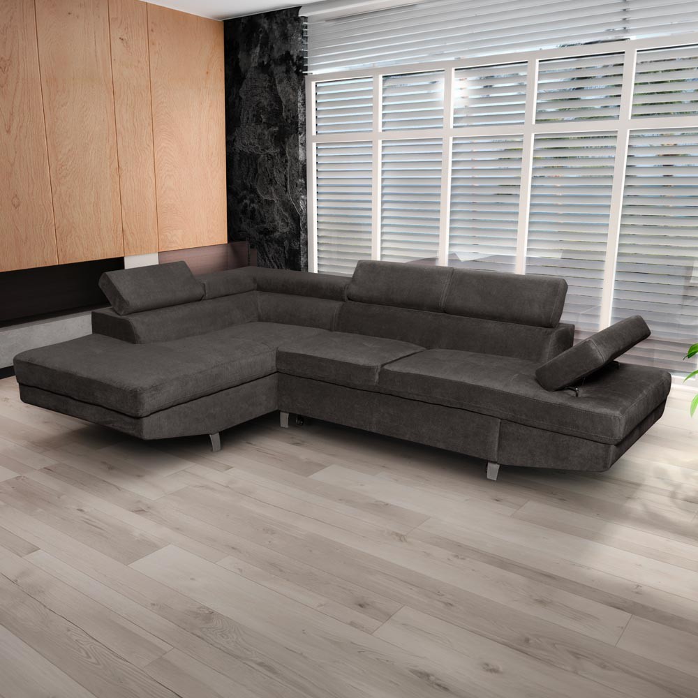 Divano angolare Rio M con penisola contenitore sinistra e funzione letto estraibile in tessuto Giulia 9714 grigio scuro Divano angolare Rio M con penisola contenitore sinistra e funzione letto estraibile in tessuto Giulia 9714 grigio scuro