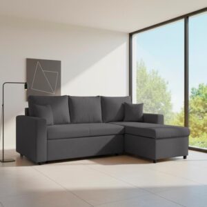 Divano con penisola contenitore reversibile Golf e letto estraibile in tessuto Enjoy24 grafite