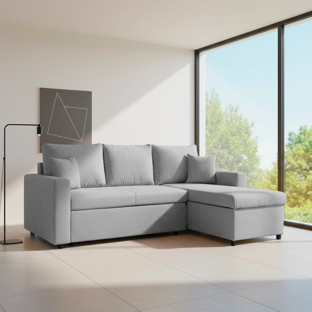 Divano con penisola contenitore reversibile Golf Standard e letto estraibile in tessuto Verità 81 grey Divano con penisola contenitore reversibile Golf Standard e letto estraibile in tessuto Verità 81 grey