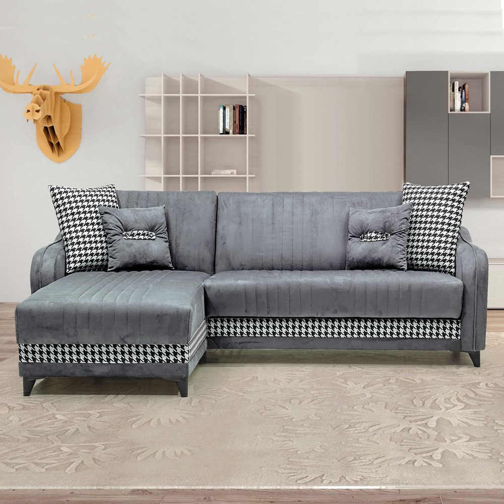 Divano con penisola contenitore reversibile Laos grigio soft 22 246x138x92 H Divano con penisola contenitore reversibile Laos grigio soft 22 246x138x92 H