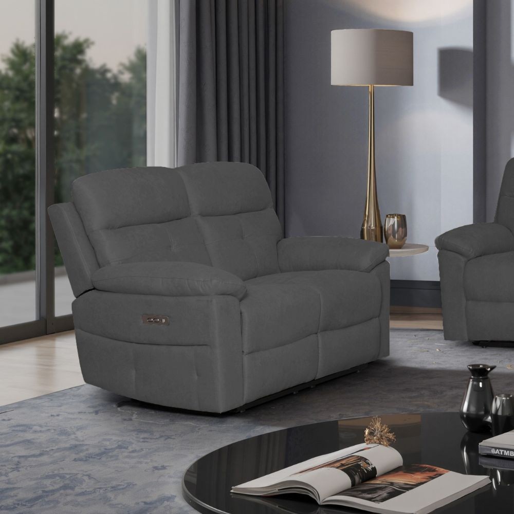 Divano Kayde 2 posti recliner elettrico in tessuto Mia 103-27 grigio scuro Divano Kayde 2 posti recliner elettrico in tessuto Mia 103-27 grigio scuro