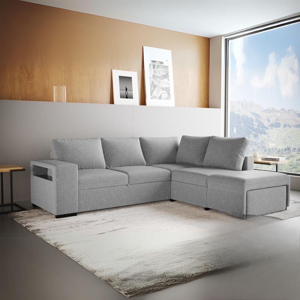 Divano letto angolare reversibile Jozzis con vano contenitore e pouf in tessuto Zenith C1756 grigio Divano letto angolare reversibile Jozzis con vano contenitore e pouf in tessuto Zenith C1756 grigio