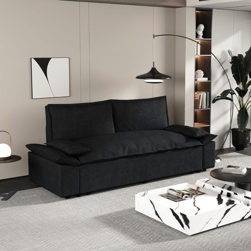 Divano letto Belly 2 posti effetto velluto colore nero Divano letto Belly 2 posti effetto velluto colore nero