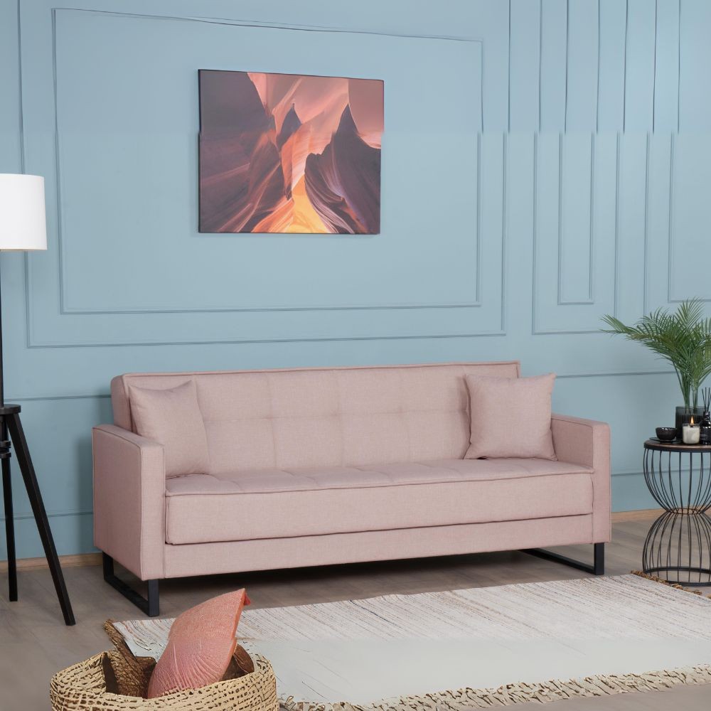 Divano letto contenitore Legen 3 posti in vellutino rosa antico 12-450 Divano letto contenitore Legen 3 posti in vellutino rosa antico 12-450