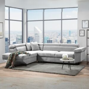 Divano letto Denver con penisola contenitore sinistra in Ronda 80 grigio chiaro