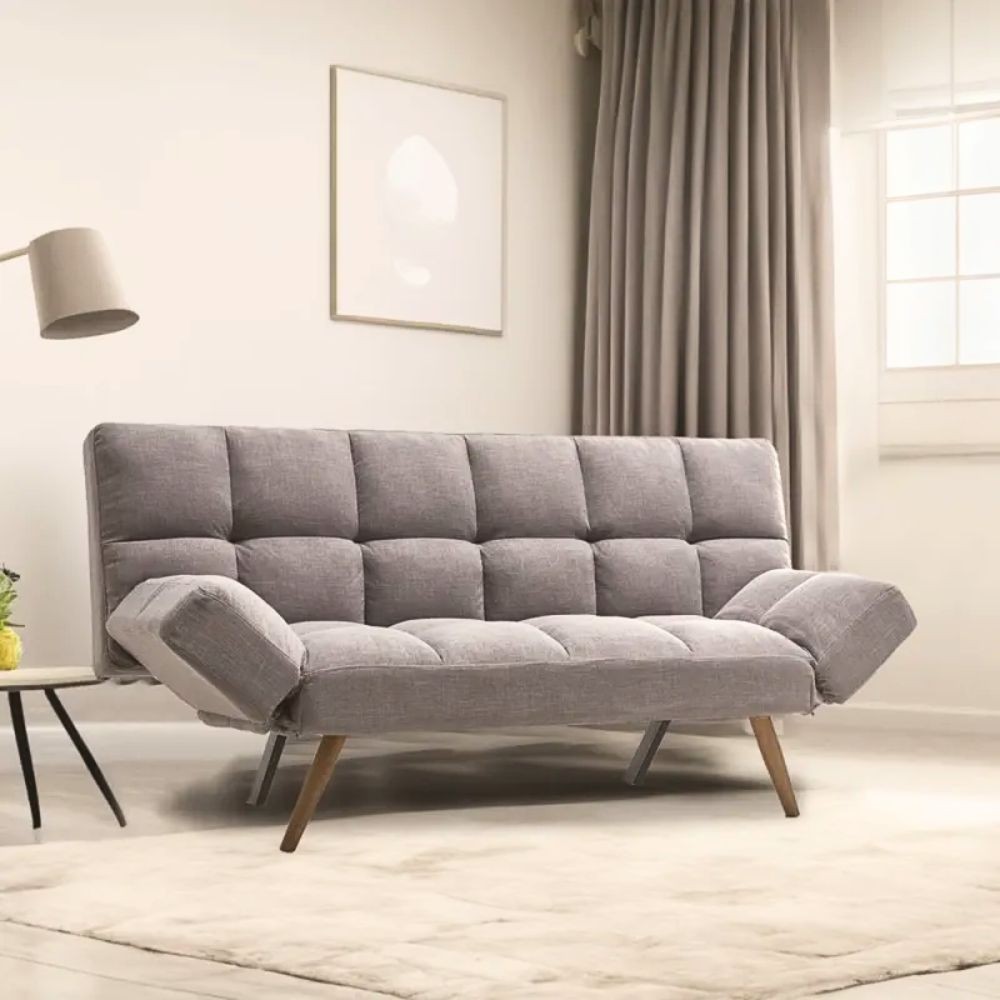 Divano letto Dube con braccioli pieghevoli in tessuto grigio Divano letto Dube con braccioli pieghevoli in tessuto grigio