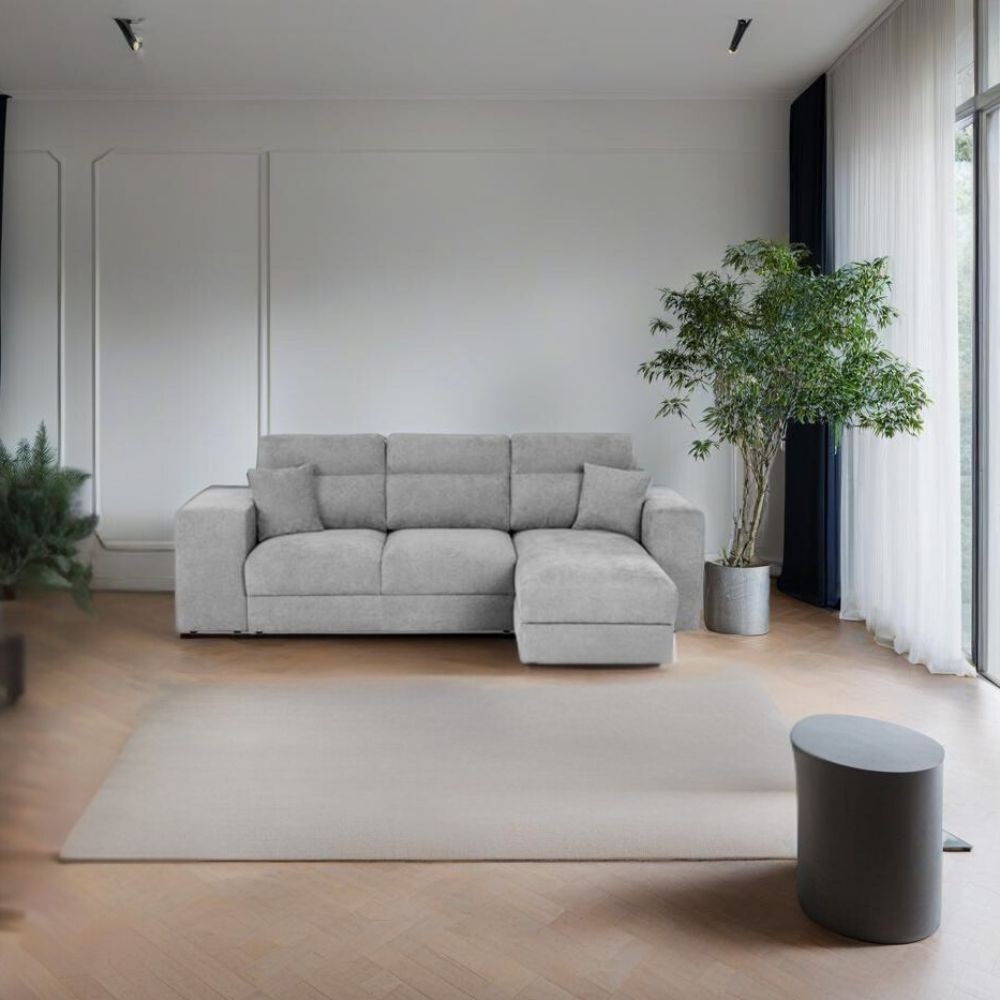 Divano letto Lilo con penisola e 2 pouf reversibile in tessuto Vardo G1310 grigio chiaro Divano letto Lilo con penisola e 2 pouf reversibile in tessuto Vardo G1310 grigio chiaro