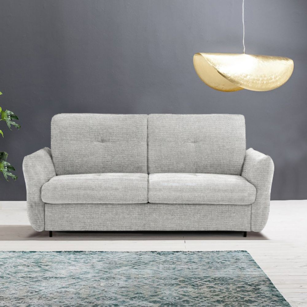 Divano letto Marea 3 posti con rete elettrosaldata materasso 20 cm. in tessuto Aragon 80 grigio chiaro Divano letto Marea 3 posti con rete elettrosaldata materasso 20 cm. in tessuto Aragon 80 grigio chiaro