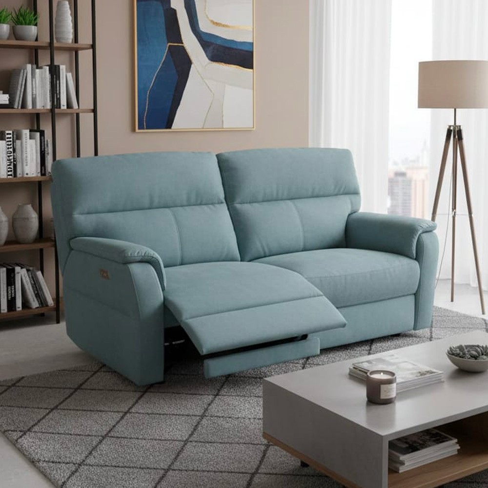 Divano relax 3 posti Alice con 2 recliner elettrici in Nabucco 33 azzurro Divano relax 3 posti Alice con 2 recliner elettrici in Nabucco 33 azzurro