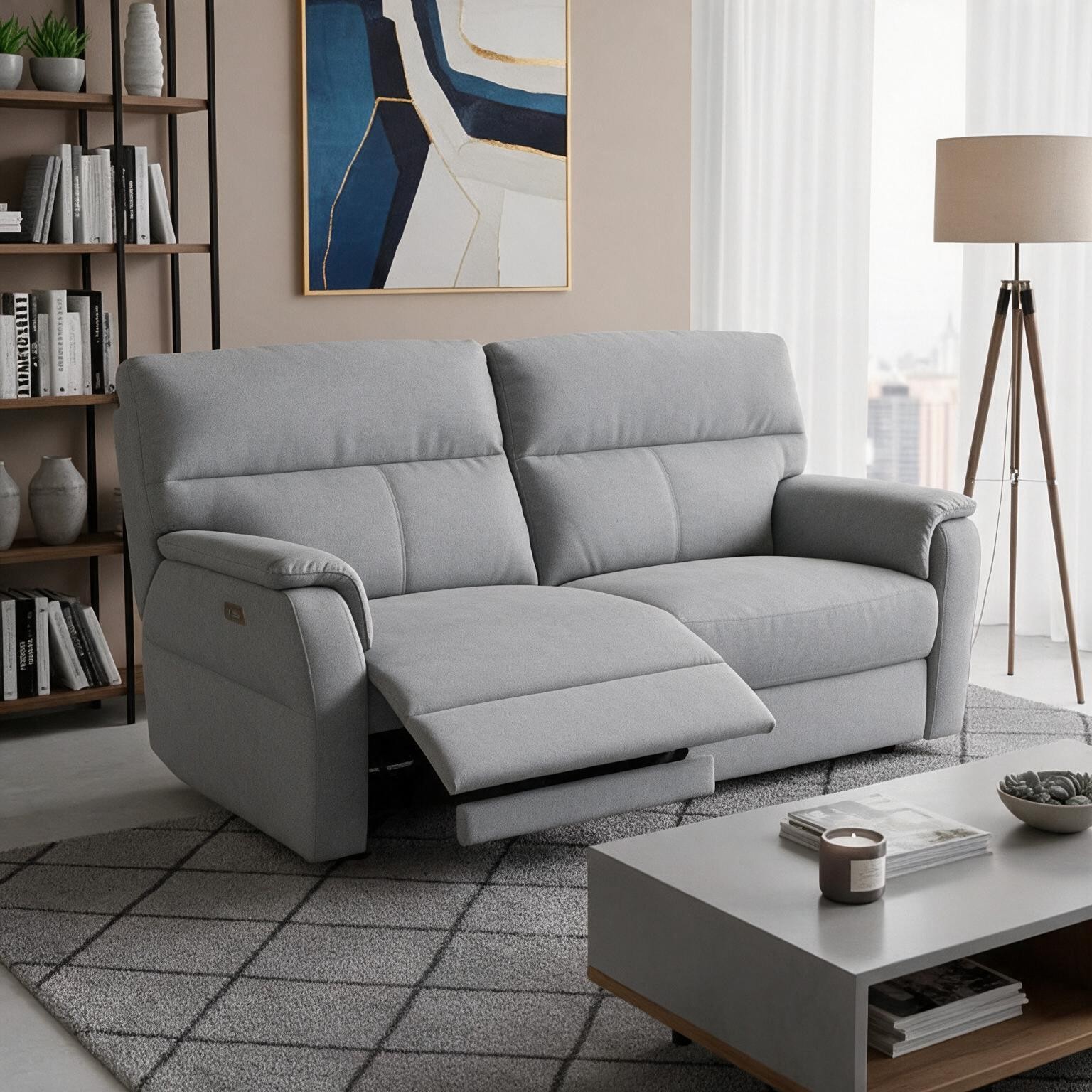 Divano relax 3 posti Alice con 2 recliner elettrici in Nabucco 38 grigio Divano relax 3 posti Alice con 2 recliner elettrici in Nabucco 38 grigio
