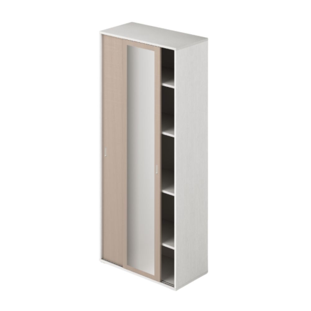 Ingresso modulo da 90 ante scorrevoli 1 anta olmo e 1 anta specchio con ripiani Ingresso modulo da 90 ante scorrevoli 1 anta olmo e 1 anta specchio con ripiani
