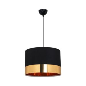 Lampada a sospensione Alfina con paralume in PVC effetto tessuto nero fascia oro ASZ1665