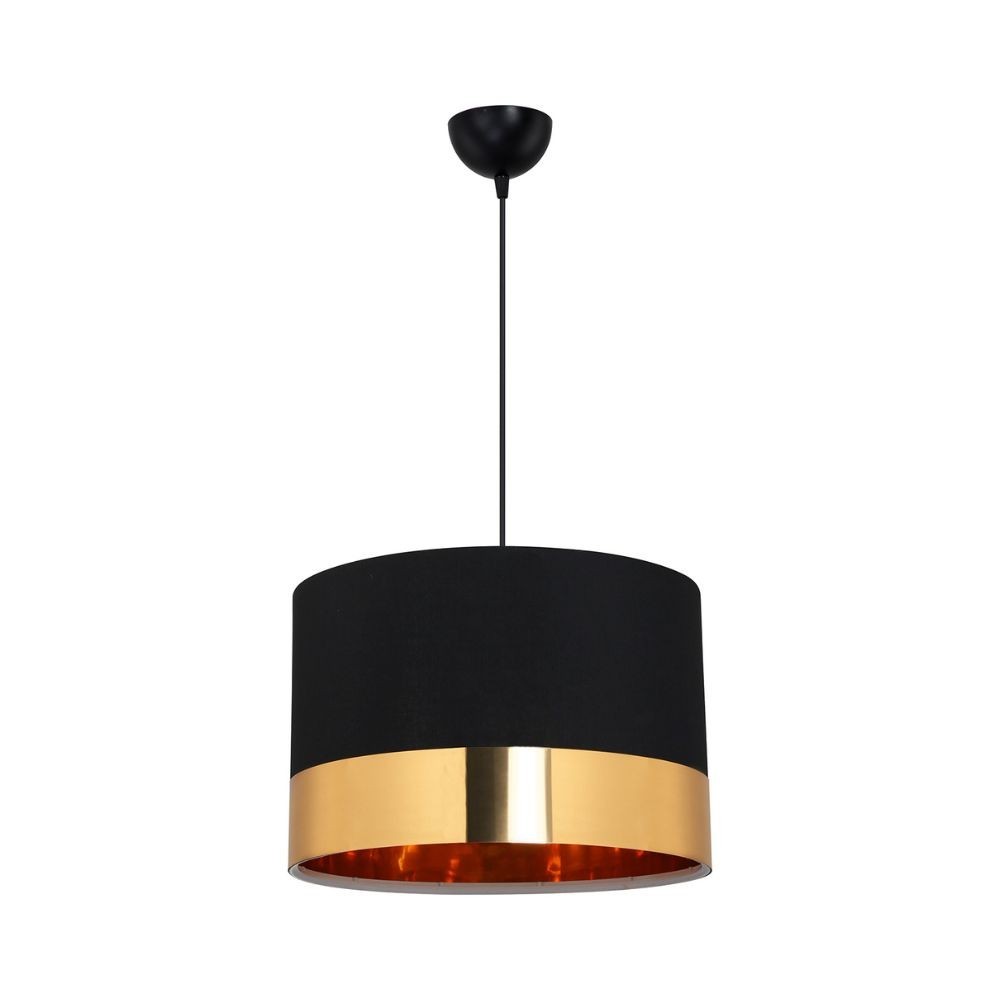 Lampada a sospensione Alfina con paralume in PVC effetto tessuto nero fascia oro ASZ1665 Lampada a sospensione Alfina con paralume in PVC effetto tessuto nero fascia oro ASZ1665