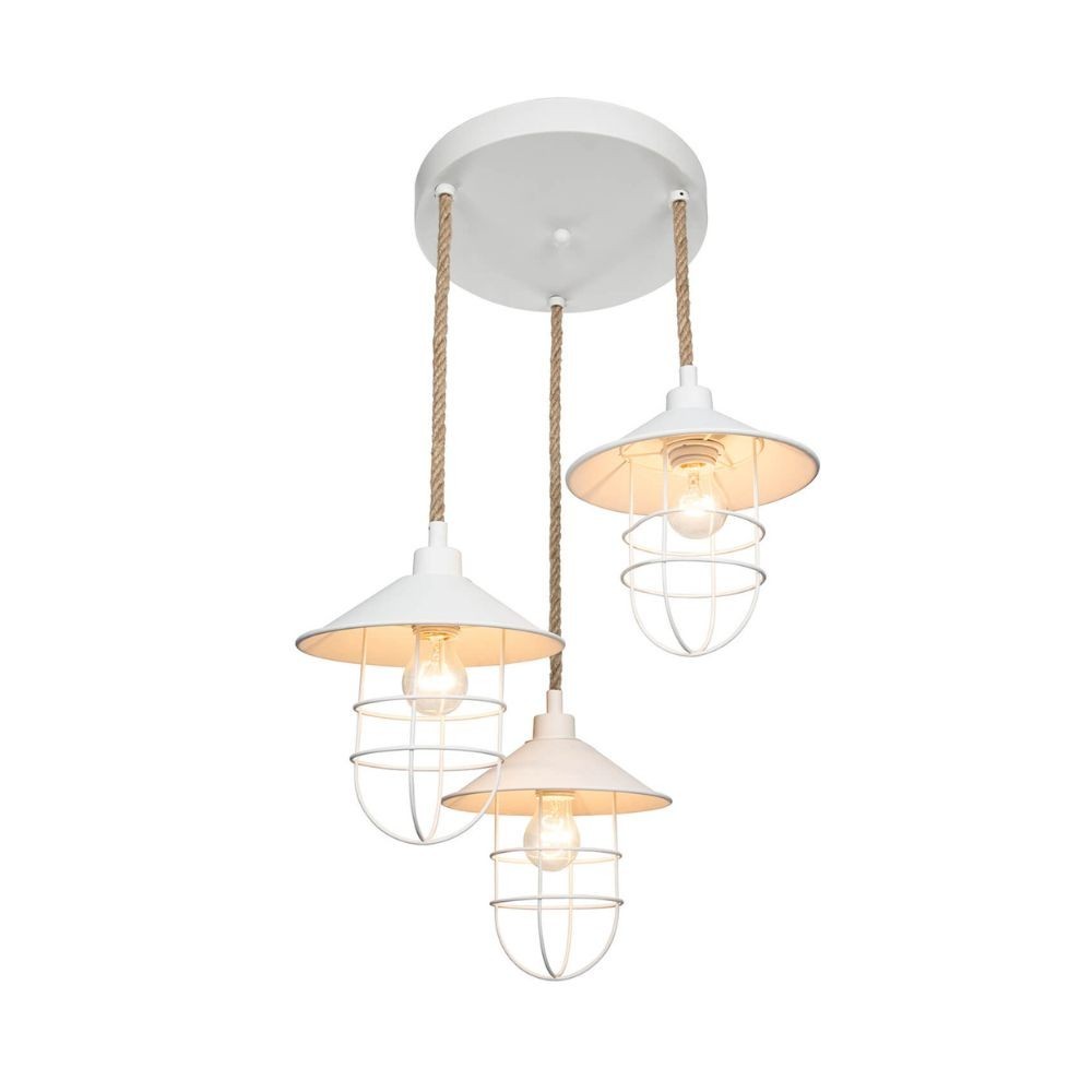 Lampada a sospensione Bulut ASZ0632 3 luci metallo bianco e corda Lampada a sospensione Bulut ASZ0632 3 luci metallo bianco e corda