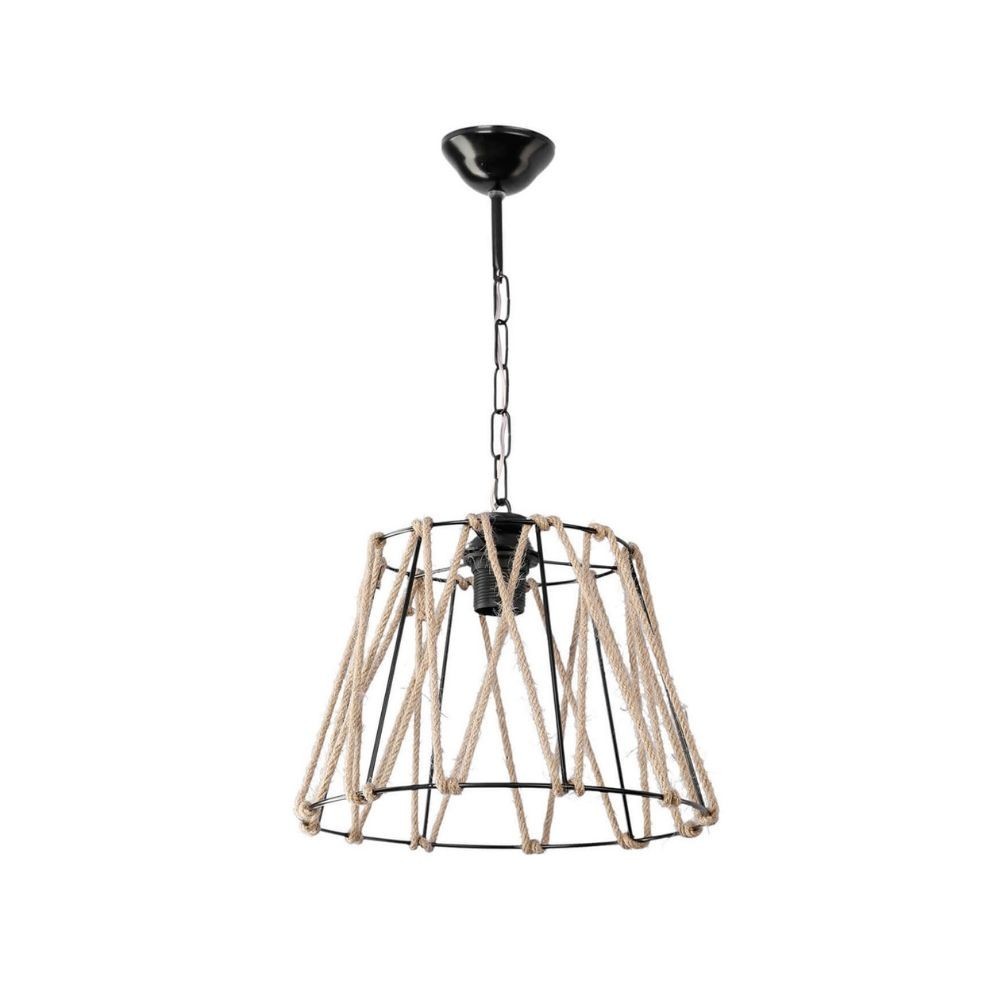 Lampada a sospensione Evren ASZ0881 metallo nero e corda Lampada a sospensione Evren ASZ0881 metallo nero e corda