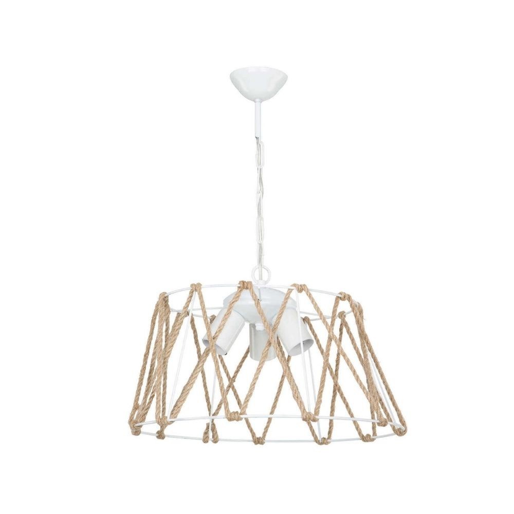Lampada a sospensione Evren ASZ1030 3 luci metallo bianco e corda Lampada a sospensione Evren ASZ1030 3 luci metallo bianco e corda
