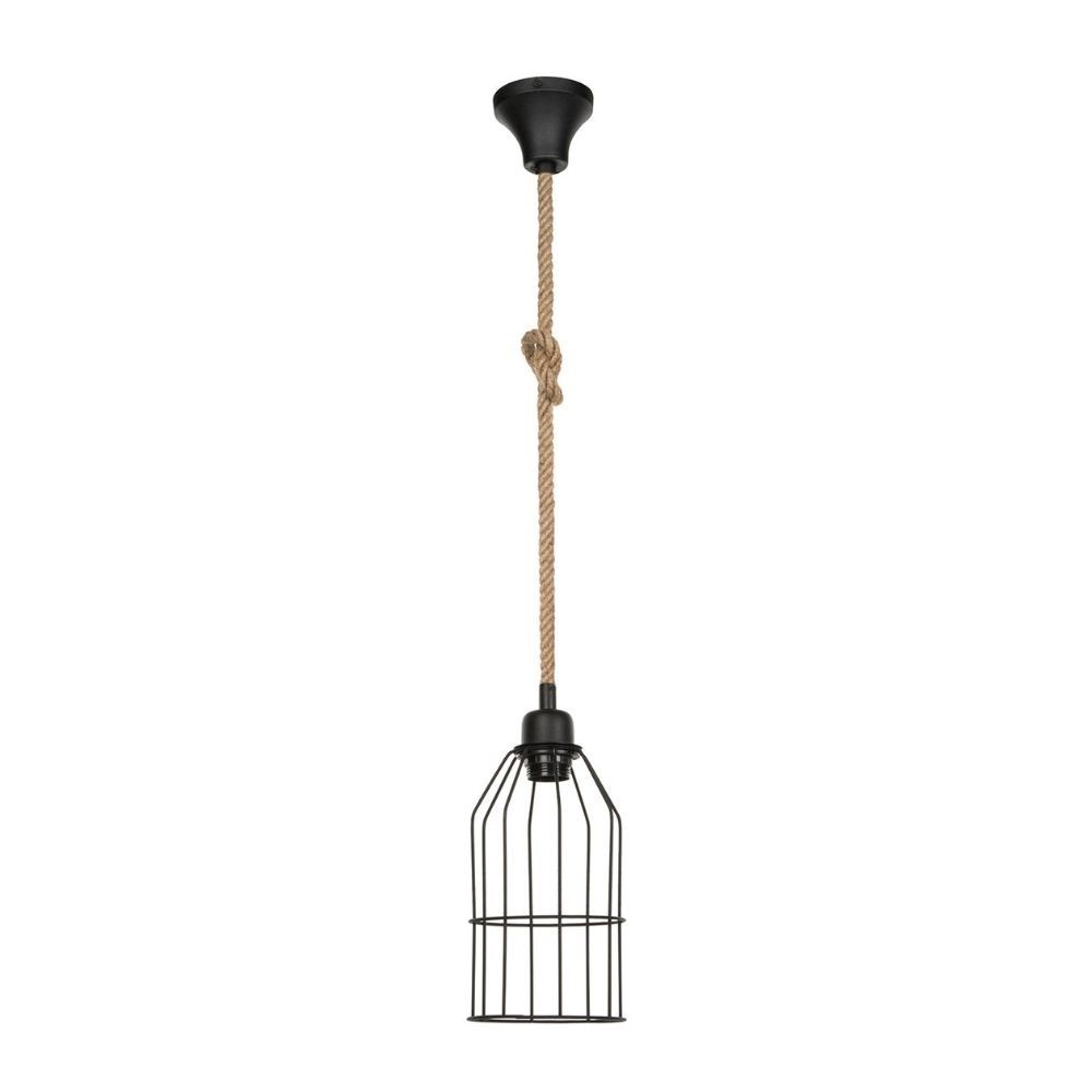 Lampada a sospensione Halat ASZ0549 in metallo nero e corda Lampada a sospensione Halat ASZ0549 in metallo nero e corda