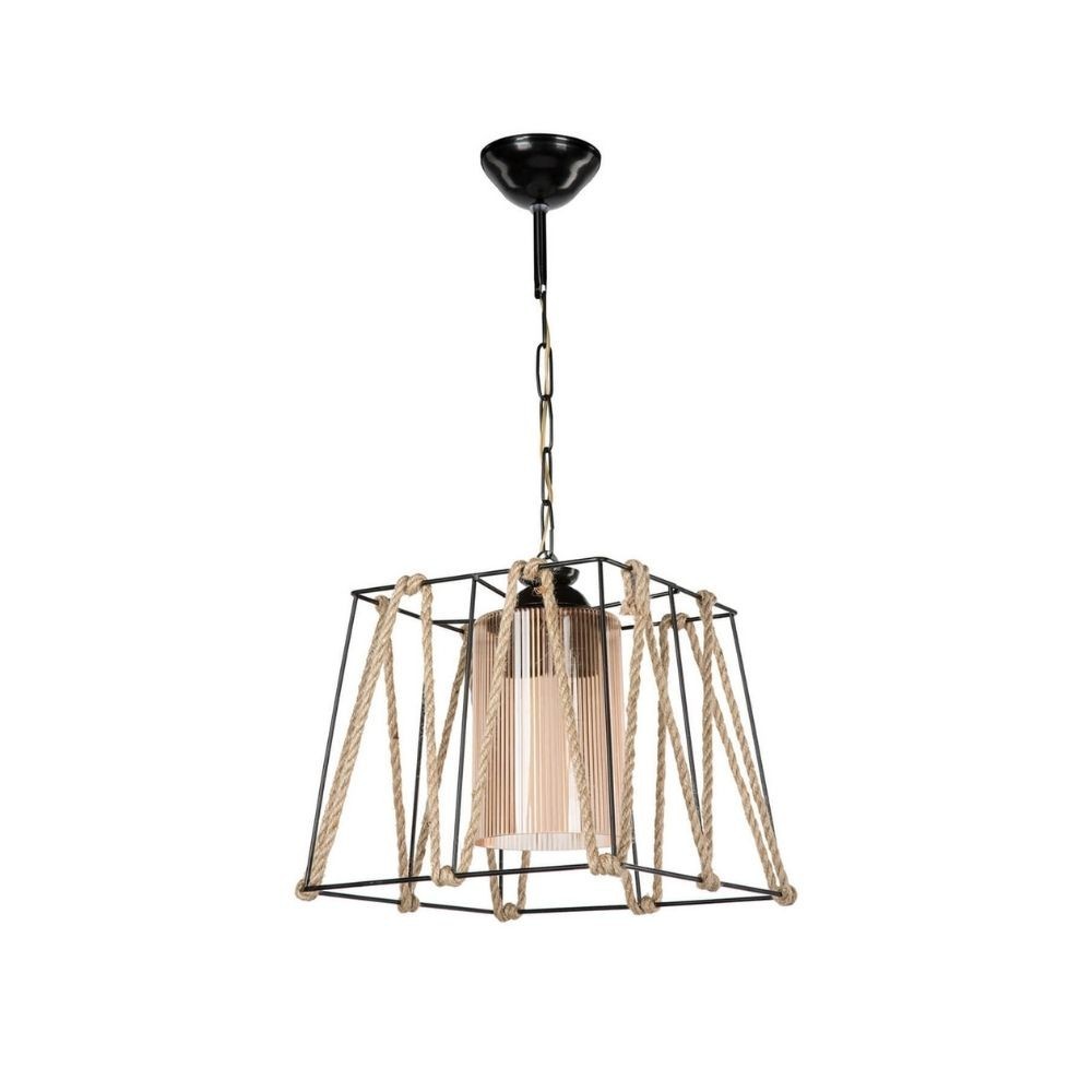 Lampada a sospensione Likya ASZ0990 in metallo nero e corda Lampada a sospensione Likya ASZ0990 in metallo nero e corda