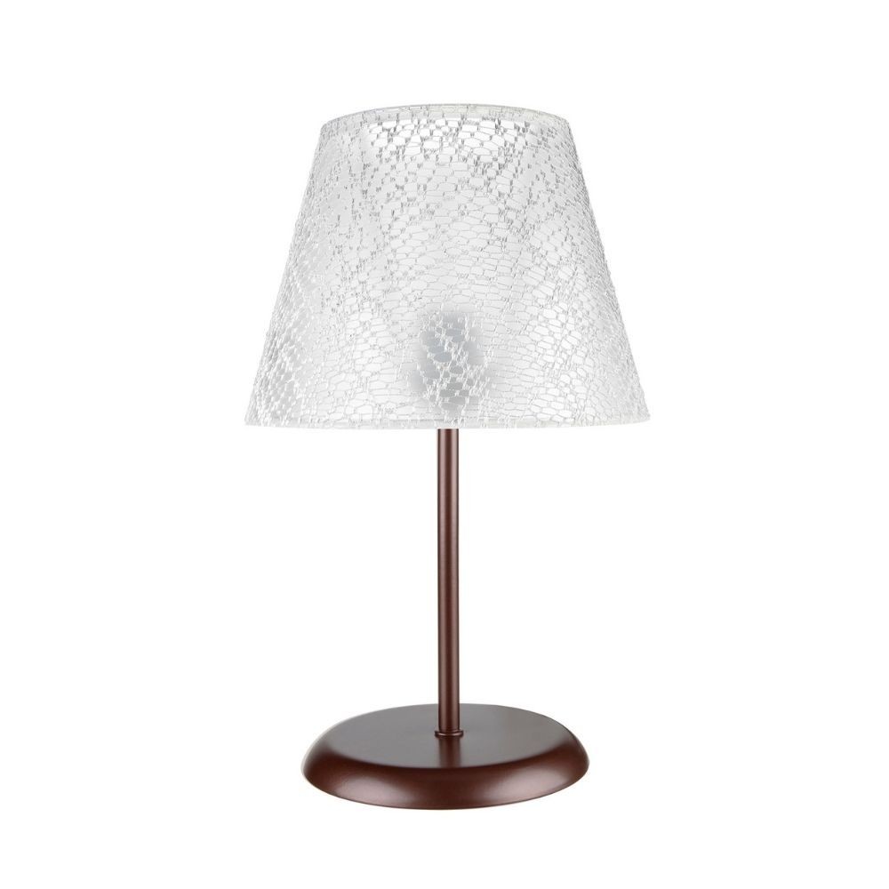 Lampada da tavolo Elva MNG3065 in metallo e paralume in PVC effetto tessuto ricamo Lampada da tavolo Elva MNG3065 in metallo e paralume in PVC effetto tessuto ricamo