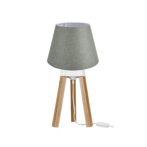 Lampada da tavolo PIKORO2638 con paralume in PVC effetto tessuto verde e base rovere
