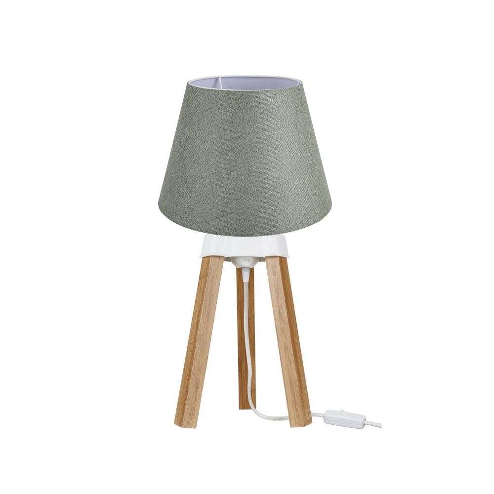 Lampada da tavolo PIKORO2638 con paralume in PVC effetto tessuto verde e base rovere Lampada da tavolo PIKORO2638 con paralume in PVC effetto tessuto verde e base rovere
