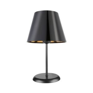 Lampada da tavolo Verda ASZ1212 in metallo e paralume in PVC effetto tessuto nero