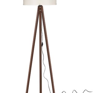 Lampada da terra Aden ASZ1460 con piantana in noce e paralume in PVC effetto tessuto crema