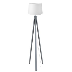 Lampada da terra DECOGRI3565 con piantana grigia e paralume in PVC effetto tessuto bianco
