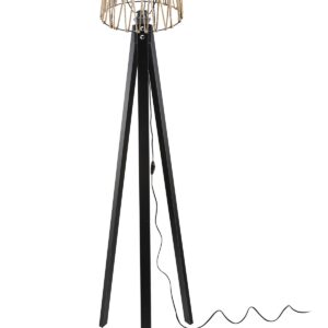 Lampada da terra DECONE 1188 con piantana nera e paralume in iuta
