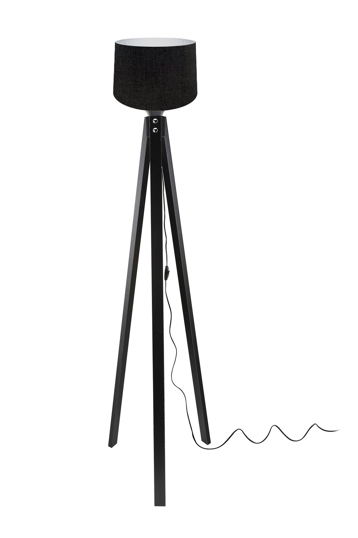 Lampada da terra DECONE3566 con piantana nera e paralume in PVC effetto tessuto nero Lampada da terra DECONE3566 con piantana nera e paralume in PVC effetto tessuto nero