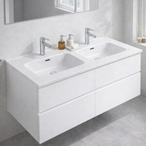 Lavabo consolle da appoggio LAV9120DS in ceramica 2 vasche 121x46.5 cm. bianco lucido