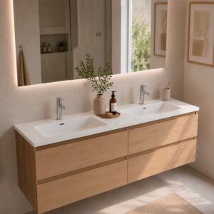 Lavabo da appoggio Bulnes120 in ceramica 2 vasche bianco lucido 121x46.5 cm.