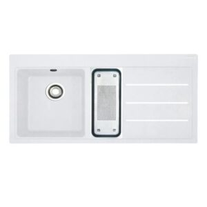 Lavello 1 vasca e mezza Franke TFF 651 Mythos Fusion da incasso 100x50.5 cm. con gocciolatoio destro bianco
