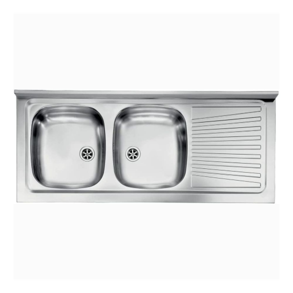 Lavello appoggio Mondial 120x50 con 2 vasche a sinistra e gocciolatoio destro con alzatina inox Lavello appoggio Mondial 120x50 con 2 vasche a sinistra e gocciolatoio destro con alzatina inox