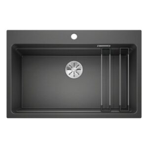 Lavello Blanco monovasca sintetico Etagon8 1525187 tappo a cestello InFino e coppia di barre in acciaio inox 78x51 cm. antracite